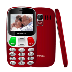 Mobiola MB800 Senior, jednoduchý mobilný telefón pre seniorov, SOS tlačidlo, nabíjací stojan, 2 SIM, výkonná batéria, červený