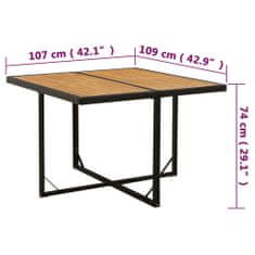 Petromila vidaXL Záhradný stôl čierny 109x107x74 cm polyratan a masívna akácia