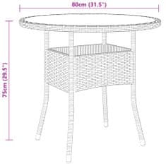 Vidaxl Záhradný stôl Ø80x75 cm tvrdené sklo a polyratan hnedý