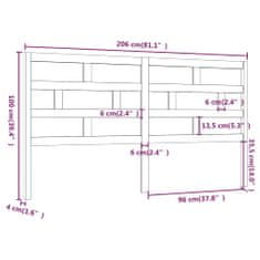 Vidaxl Čelo postele sivé 206x4x100 cm masívna borovica