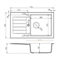 Granisil Granitový dřez s odkapem Arcos 770.0 Barva: černý granit