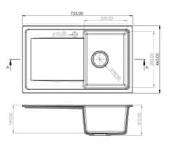 Granisil Granitový dřez s odkapem Cortes 755.0 Barva: černý granit