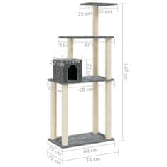 Vidaxl Škrabadlo pre mačky so sisalovými stĺpikmi tmavosivé 147 cm