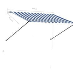 Vidaxl Zaťahovacia markíza s LED 300x150 cm modro-biela