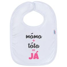 NEW BABY Dojčenský bavlnený podbradník mama + otec = JA ružový