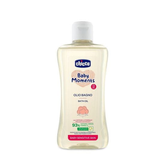 Chicco Olej do kúpeľa s bavlnou a vitamínom E Baby Moments Sensitive 93% prírodných zložiek 200 ml