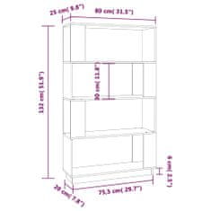 Vidaxl Knižnica/deliaca stena biela 80x25x132 cm masívna borovica