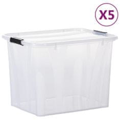 Vidaxl Úložné boxy s vekom 5 ks priehľadné 55 l