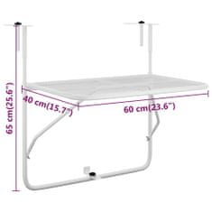 Vidaxl Balkónový stôl biely 60x40 cm oceľ