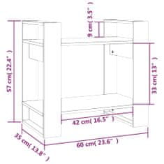 Vidaxl Knižnica/deliaca stena sivá 60x35x57 cm masívna borovica