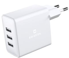 SWISSTEN SIEŤOVÝ ADAPTÉR 3x USB 3A 15W 22052100, biely