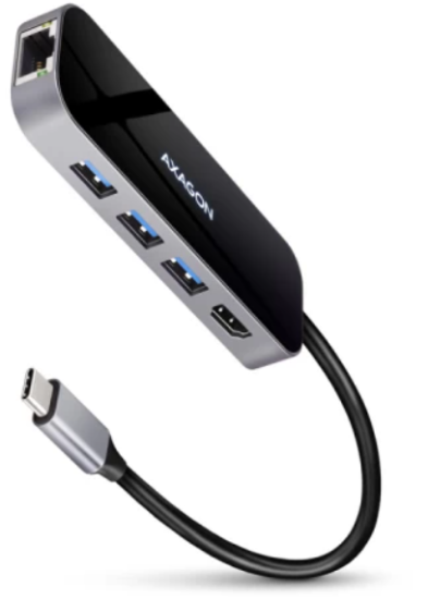 AXAGON dokovací stanice, 6v1, 3x USB 3.2, HDMI RJ45, 20 cm, PD 100W (HMC-6GL)