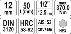 YATO Nadstavec 1/2" bit Imbus H12