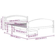 Vidaxl Posteľný rám s 2 zásuvkami tmavosivý masívna borovica 140x200cm