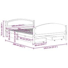 Vidaxl Posteľný rám so 4zásuvkami tmavosivý masívna borovica 140x200cm