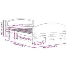 Vidaxl Posteľný rám so 4zásuvkami tmavosivý masívna borovica 160x200cm