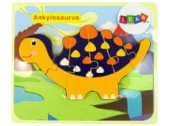 Lean-toys Drevené puzzle Dinosaury Triceratops Ankylosaurus Orange