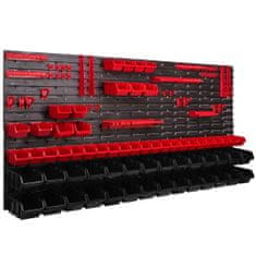 botle Nástenný panel na náradie 173 x 78 cm s 63 ks. Krabic zavesené Červené a Čierne Boxy plastová XL