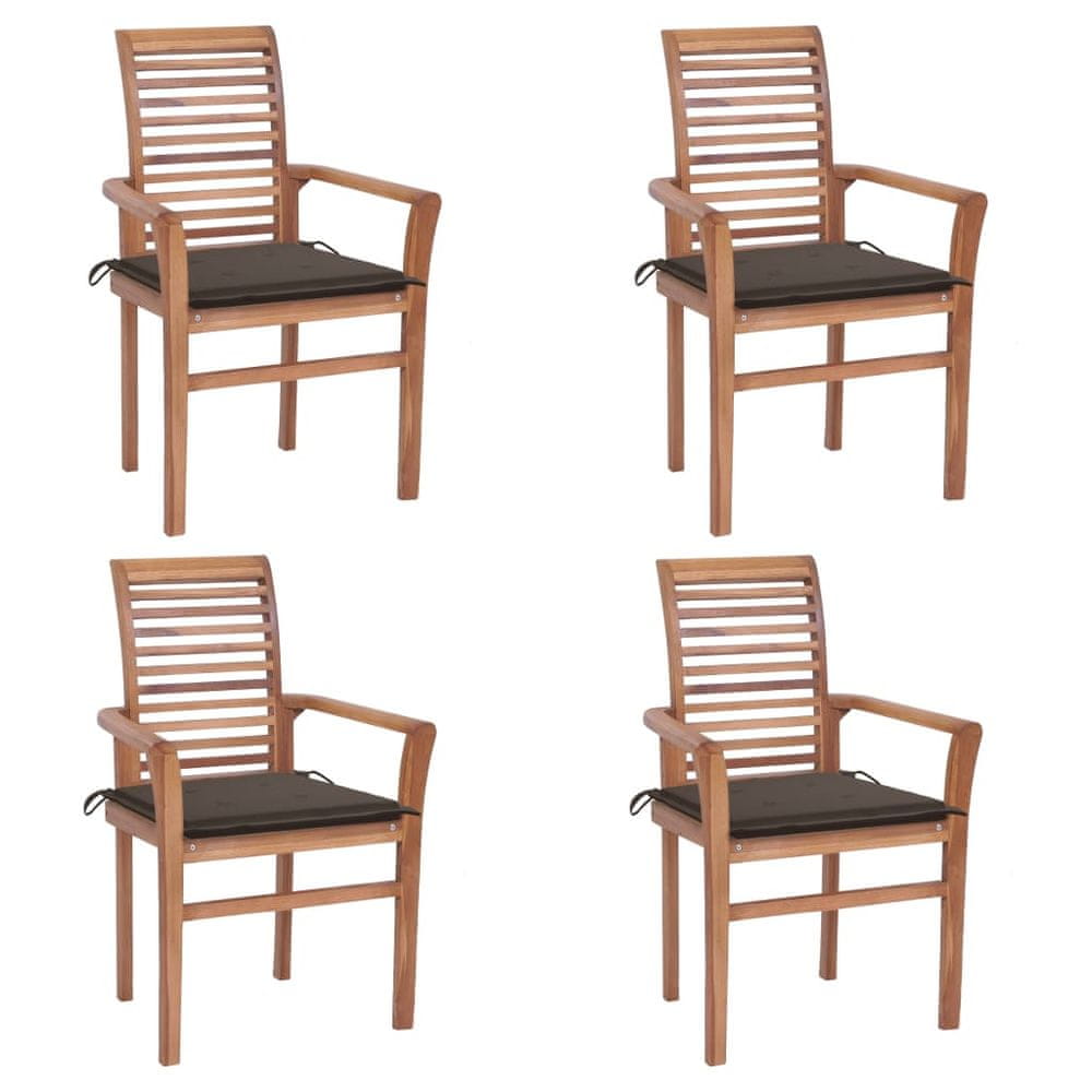 Vidaxl Jedálenské stoličky 4 ks sivohnedé podložky tíkový masív