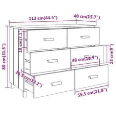 Vidaxl Komoda bledosivá 113x40x80 cm masívne borovicové drevo