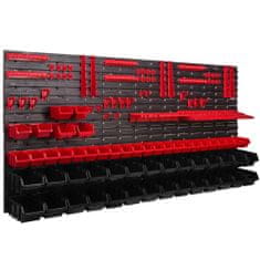 botle Nástenný panel na náradie 173 x 78 cm s 56 ks. Krabic zavesené Červené a Čierne Boxy plastová XL