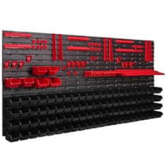 botle Závesný panel na náradie 173 x 78 cm s 94 ks. Krabic nástenné Červené a Čierne Boxy plastová XL