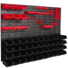 botle Závesný panel na náradie 115 x 78 cm s 51 ks. Krabic nástenné Červené a Čierne Boxy plastová