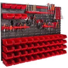 botle Sada panelov s držiakmi nástrojov 115 x 78 cm s 51 ks. Krabic zavesené Červené Boxy plastová
