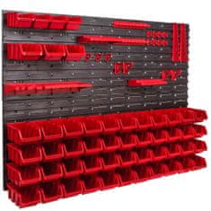 botle Sada panelov s držiakmi nástrojov 115 x 78 cm s 51 ks. Krabic zavesené Červené Boxy plastová