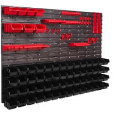 botle Nástenný panel na náradie 115 x 78 cm s 63 ks. Krabic zavesené Červené a Čierne Boxy plastová