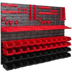 botle Nástenný panel na náradie 115 x 78 cm s 44 ks. Krabic zavesené Červené a Čierne Boxy plastová