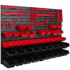botle Nástenný panel na náradie 115 x 78 cm s 44 ks. Krabic zavesené Červené a Čierne Boxy plastová