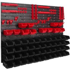 botle Nástenný panel na náradie 115 x 78 cm s 56 ks. Krabic zavesené Červené a Čierne Boxy plastová