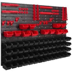 botle Nástenný panel na náradie 115 x 78 cm s 68 ks. Krabic zavesené Červené a Čierne Boxy plastová