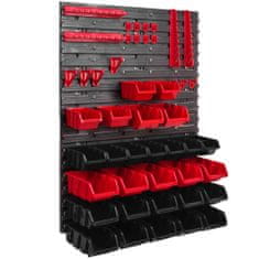 botle Nástenný panel na náradie 58 x 78 cm s 28 ks. Krabic zavesené Červené a Čierne Boxy plastová