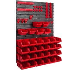 botle Závesný panel na náradie 58 x 78 cm s 26 ks. Krabic zavesené Červené Boxy so sadou držiakov plastová