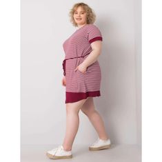 BASIC FEEL GOOD Dámske pruhované plus size šaty JIANNA bordovej a bielej farby RV-SK-6633.13_364863 3XL