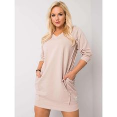 RELEVANCE Dámske plus size bavlnené šaty KARISSA svetlohnedé RV-SK-6847.59P_377200 Univerzálne