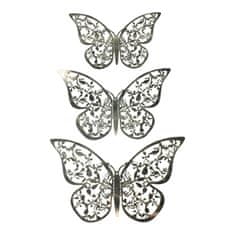 Northix 12ks 3D motýle z kovu, nástenná dekorácia - strieborný list 