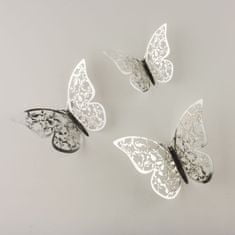 Northix 12ks 3D motýle z kovu, nástenná dekorácia - strieborný list 
