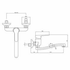 Mereo Zuna drezová batéria nástenná 100 mm s ramienkom plochým vyhnutým 210 mm CB301AZ - Mereo