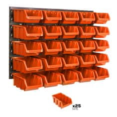 botle Nástenný panel na náradie 58 x 39 cm s 25 ks. Krabic zavesené Oranžové Boxy Skladovací systém
