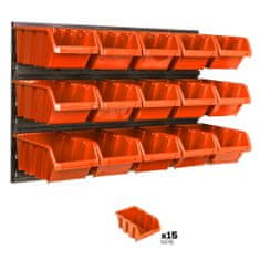 botle Nástenný panel na náradie 58 x 39 cm s 15 ks. Krabic zavesené Oranžové Boxy Skladovací systém