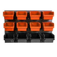 botle Závesný panel na náradie 58 x 39 cm s 15 ks. Krabic nástenné Oranžové a Čierne Boxy plastová