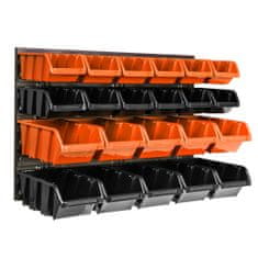 botle Nástenný panel na náradie 58 x 39 cm s 22 ks. Krabic zavesené Oranžové a Čierne Boxy plastová
