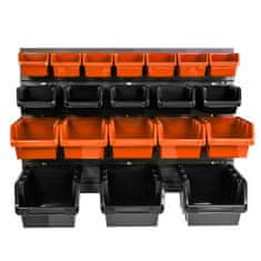 botle Nástenný panel na náradie 58 x 39 cm s 21 ks. Krabic zavesené Oranžové a Čierne Boxy plastová