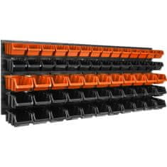 botle Nástenný panel na náradie 115 x 39 cm s 61 ks. Krabic zavesené Oranžové a Čierne Boxy plastová