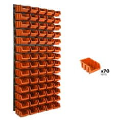 botle Nástenný panel na náradie 58 x 117 cm s 70 ks. Krabic zavesené Oranžové Boxy Skladovací systém