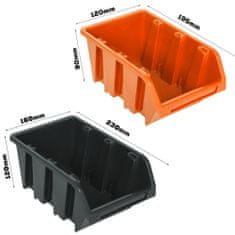 botle Nástenný panel na náradie 115 x 39 cm s 25 ks. Krabic zavesené Oranžové a Čierne Boxy plastová