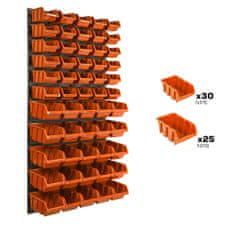 botle Nástenný panel na náradie 58 x 117 cm s 55 ks. Krabic zavesené Oranžové Boxy Skladovací systém
